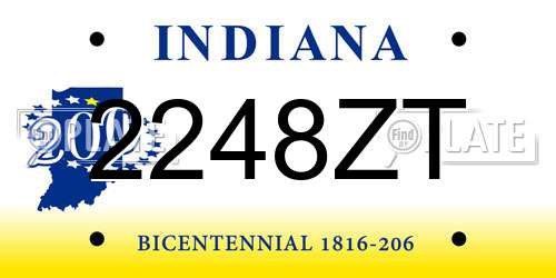 2248ZT Indiana License Plate