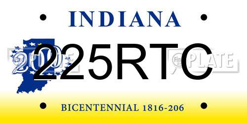 225RTC Indiana License Plate