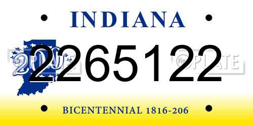 2265122 Indiana License Plate