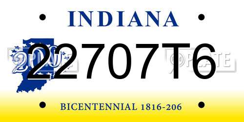 22707T6 Indiana License Plate