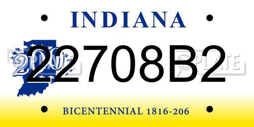 22708B2 Indiana License Plate