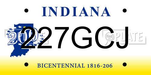 227GCJ Indiana License Plate