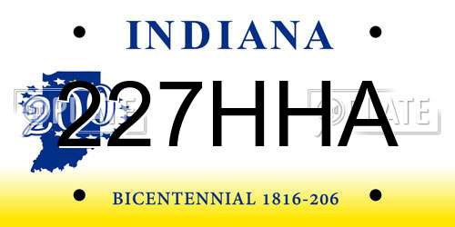 227HHA Indiana License Plate