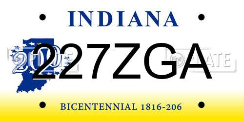 227ZGA Indiana License Plate
