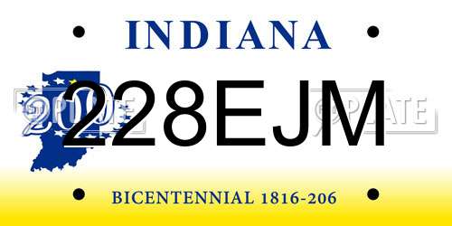 228EJM Indiana License Plate