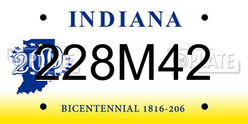 228M42 Indiana License Plate