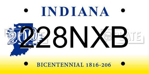 228NXB Indiana License Plate