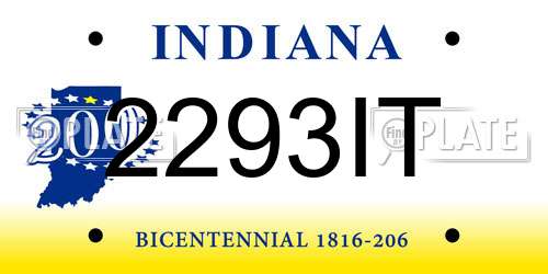 2293IT Indiana License Plate