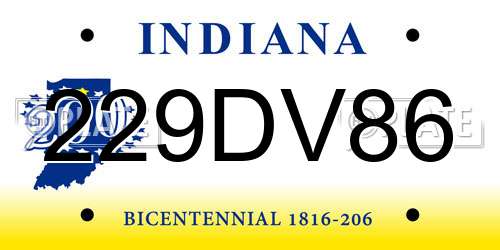 229DV86 Indiana License Plate