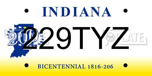 229TYZ Indiana License Plate