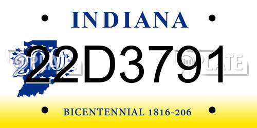 22D3791 Indiana License Plate