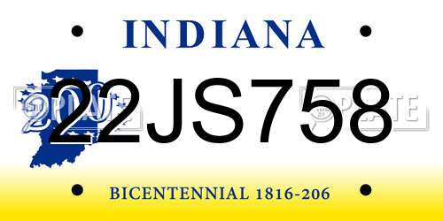 22JS758 Indiana License Plate