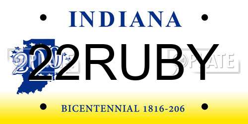 22RUBY Indiana License Plate