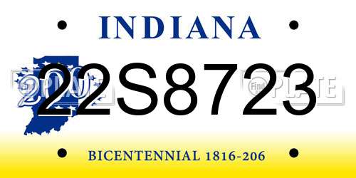 22S8723 Indiana License Plate