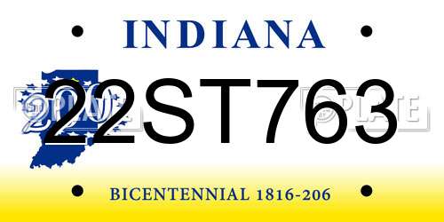 22ST763 Indiana License Plate
