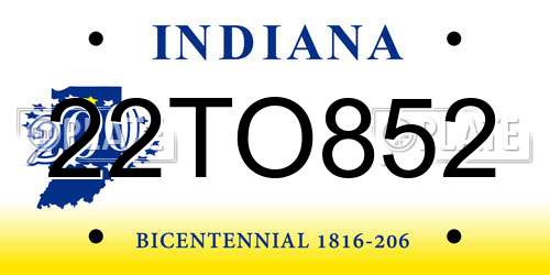 22TO852 Indiana License Plate