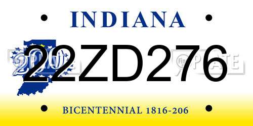 22ZD276 Indiana License Plate