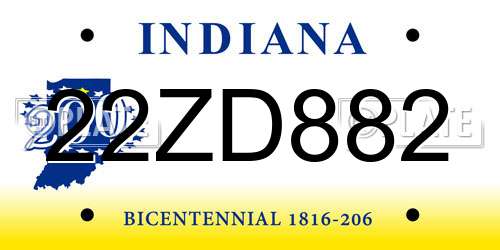 22ZD882 Indiana License Plate