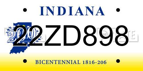 22ZD898 Indiana License Plate