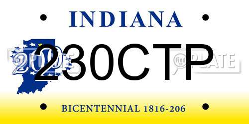 230CTP Indiana License Plate