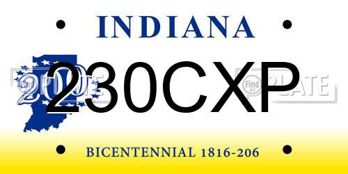 230CXP Indiana License Plate