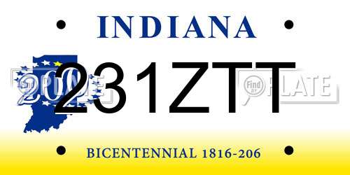 231ZTT Indiana License Plate