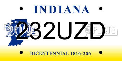 232UZD Indiana License Plate