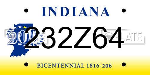 232Z64 Indiana License Plate