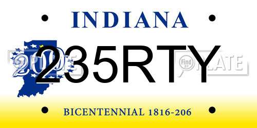 235RTY Indiana License Plate