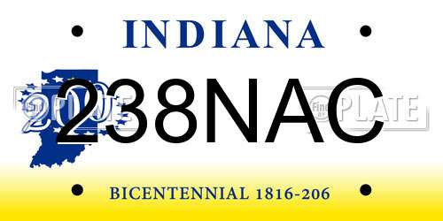 238NAC Indiana License Plate