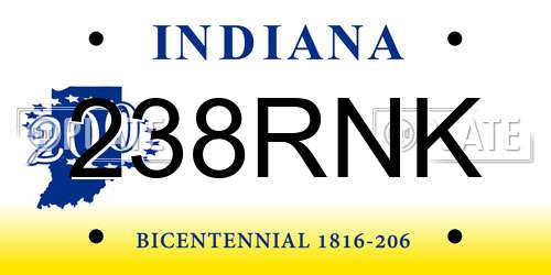 238RNK Indiana License Plate