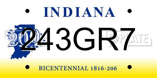 243GR7 Indiana License Plate