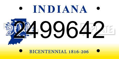 2499642 Indiana License Plate