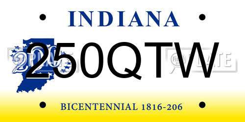 250QTW Indiana License Plate