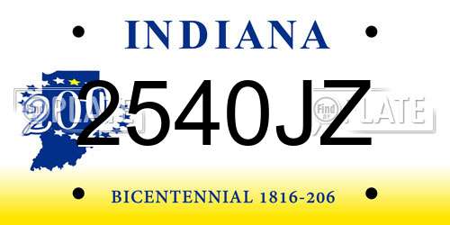 2540JZ Indiana License Plate