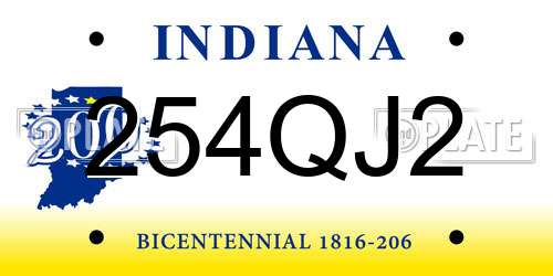 254QJ2 Indiana License Plate