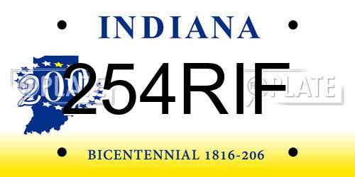 254RIF Indiana License Plate