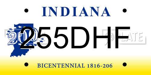 255DHF Indiana License Plate