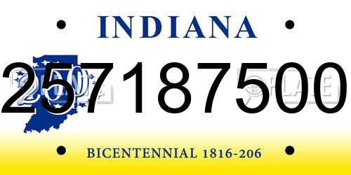 257187500 Indiana License Plate