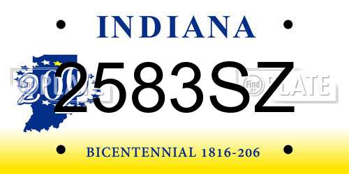 2583SZ Indiana License Plate