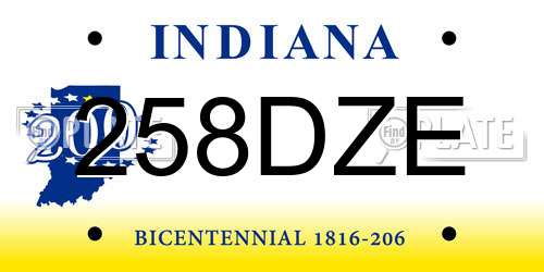 258DZE Indiana License Plate