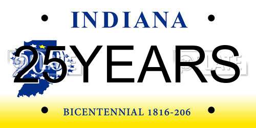 25YEARS Indiana License Plate