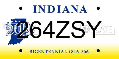 264ZSY Indiana License Plate
