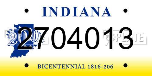 2704013 Indiana License Plate