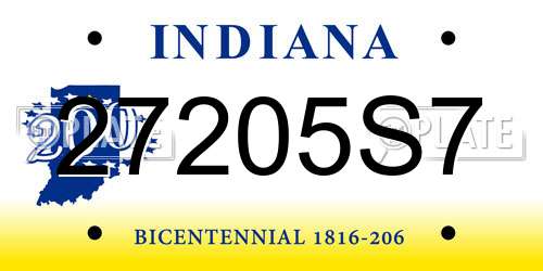 27205S7 Indiana License Plate