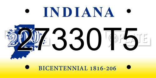 27330T5 Indiana License Plate