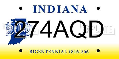 274AQD Indiana License Plate