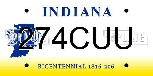274CUU Indiana License Plate