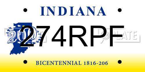 274RPF Indiana License Plate