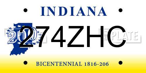 274ZHC Indiana License Plate